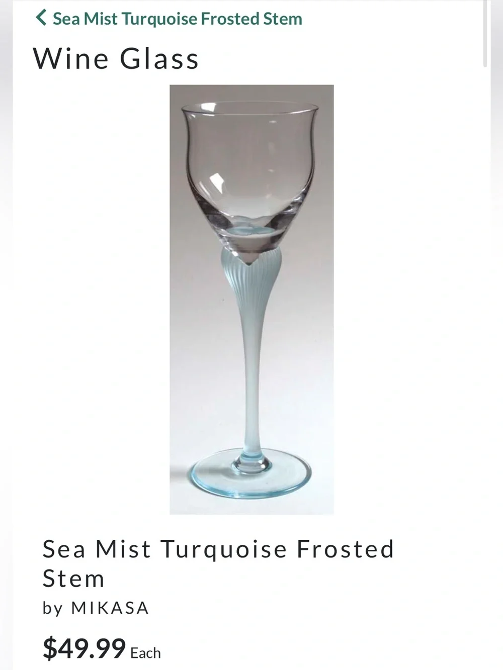Sea Mist Turquoise Frosted Stem by MIKASA,2 wine glasses!EXCELLENT